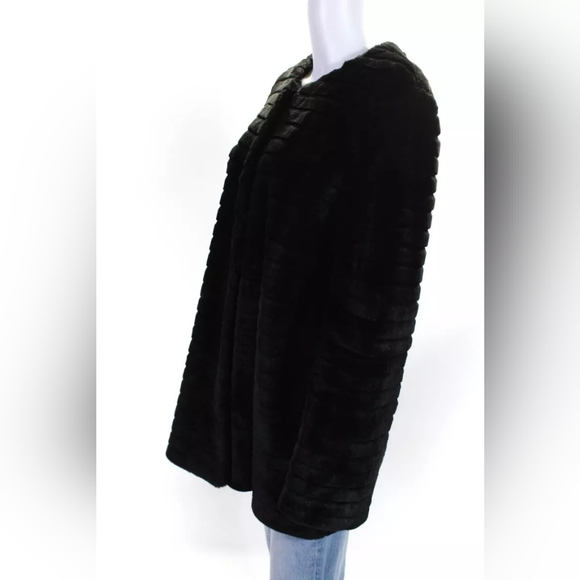 Sam Edelman Janet Faux Fur Striped Collarless Dark Red Mid Length Coat Jacket- L - Picture 12 of 13